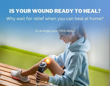 Bioptron light therapy device used near a healing wound for recovery support