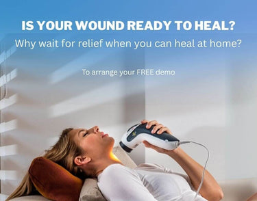 Bioptron light therapy device used near a healing wound for recovery support