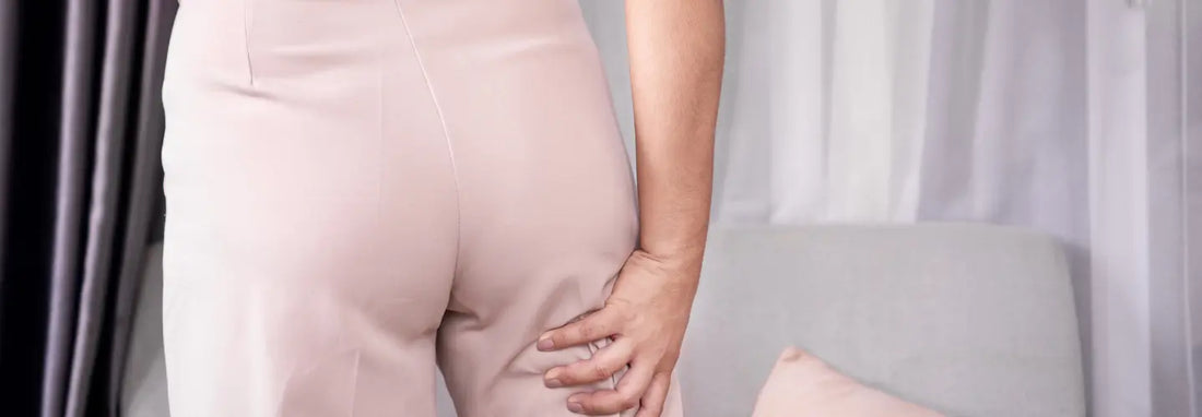 Person considering a local home light device for sciatica-like leg symptoms